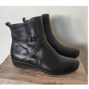 New Ecco Felicia Black Leather Ankle Boots Side Zip Comfort Size 10/10.5 41
